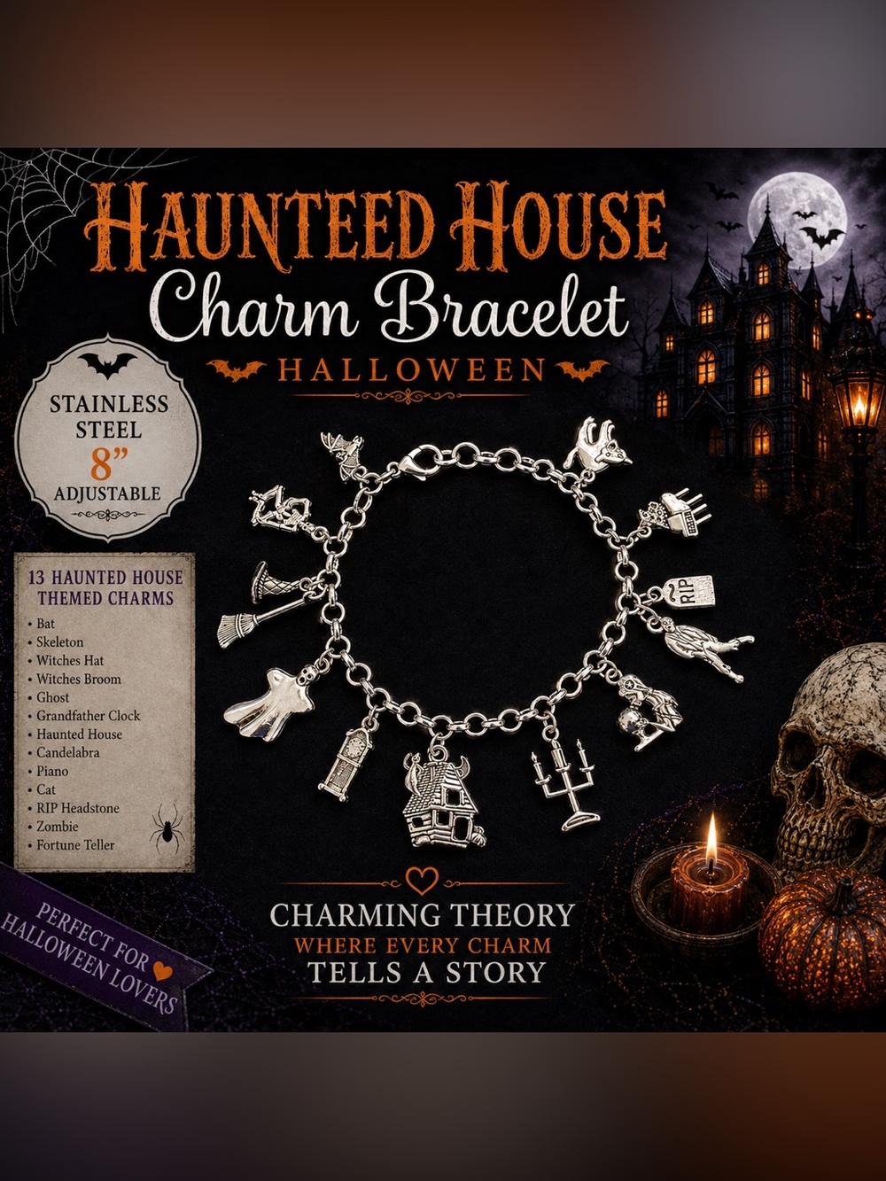 Haunted House Charm Bracelet Halloween